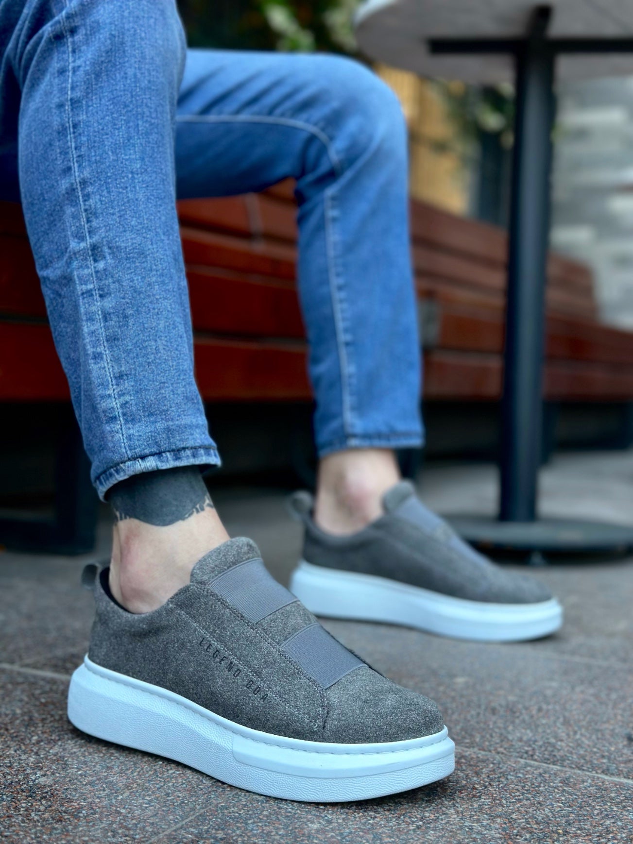 Men's Gray Suede Chunky Sole Double Strap Sandals