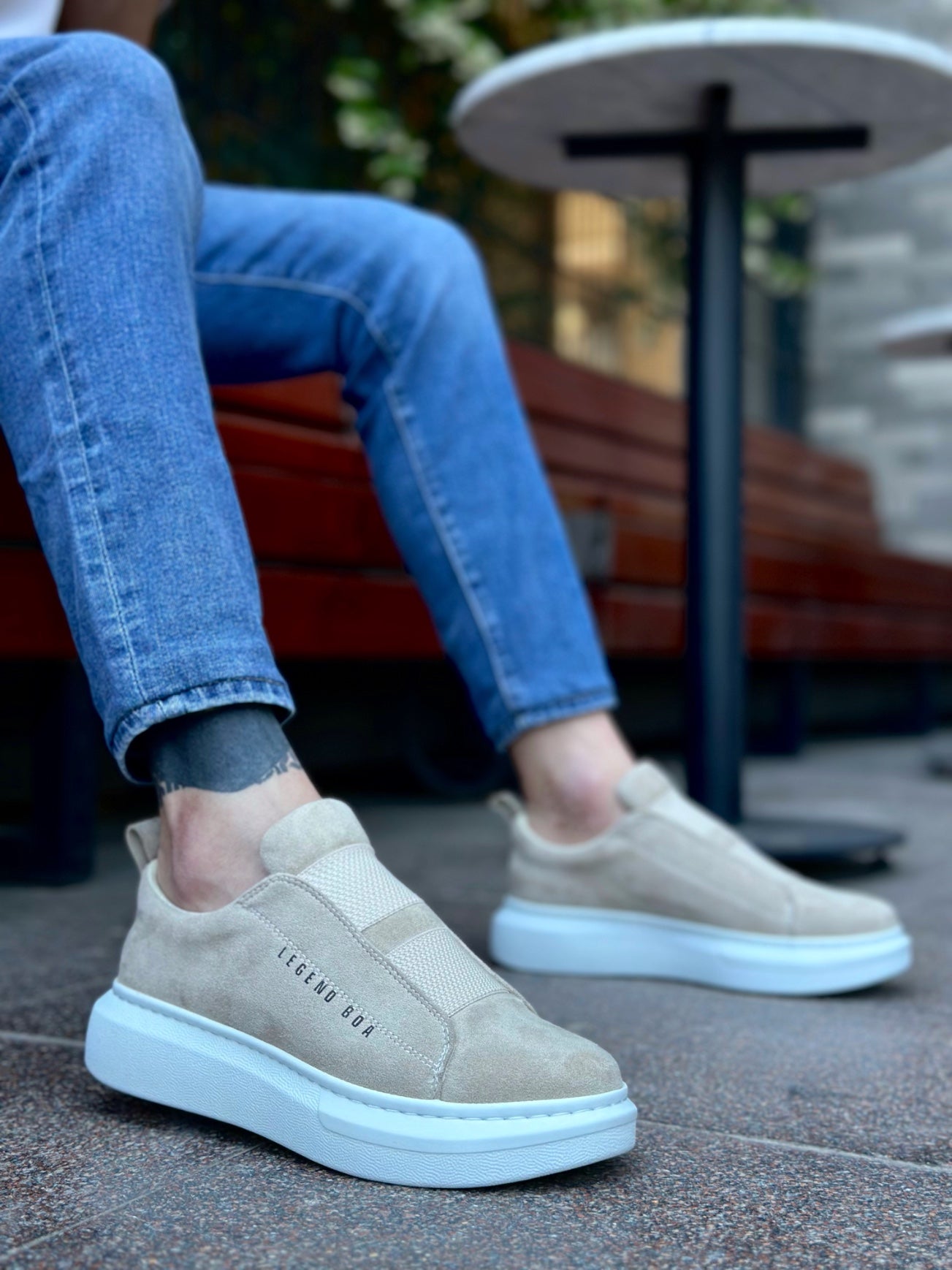 BOA Thick Suede High Sole Double Band Cream Men's Shoes