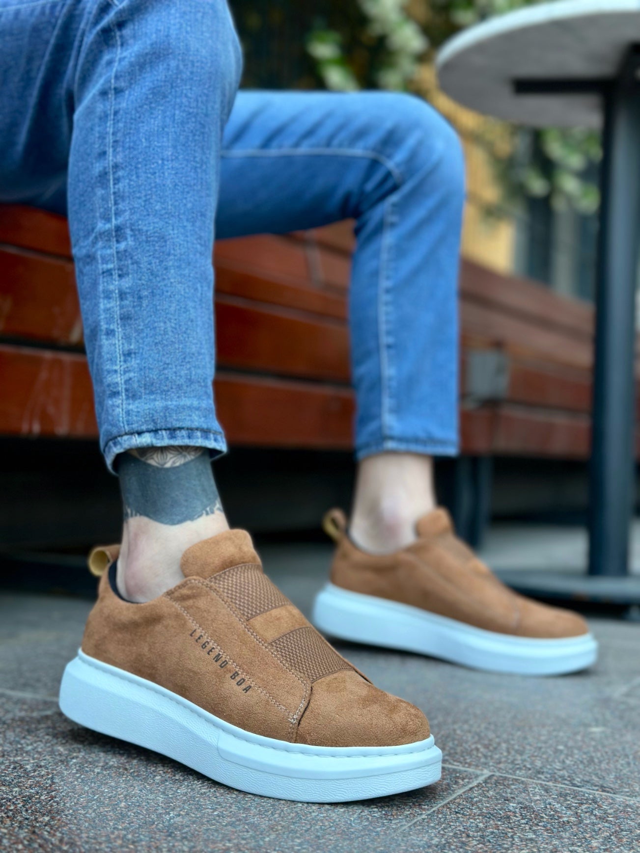 Men's White Thick Suede Platform Double Strap Sandals