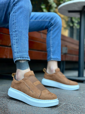 Men's White Thick Suede Platform Double Strap Sandals