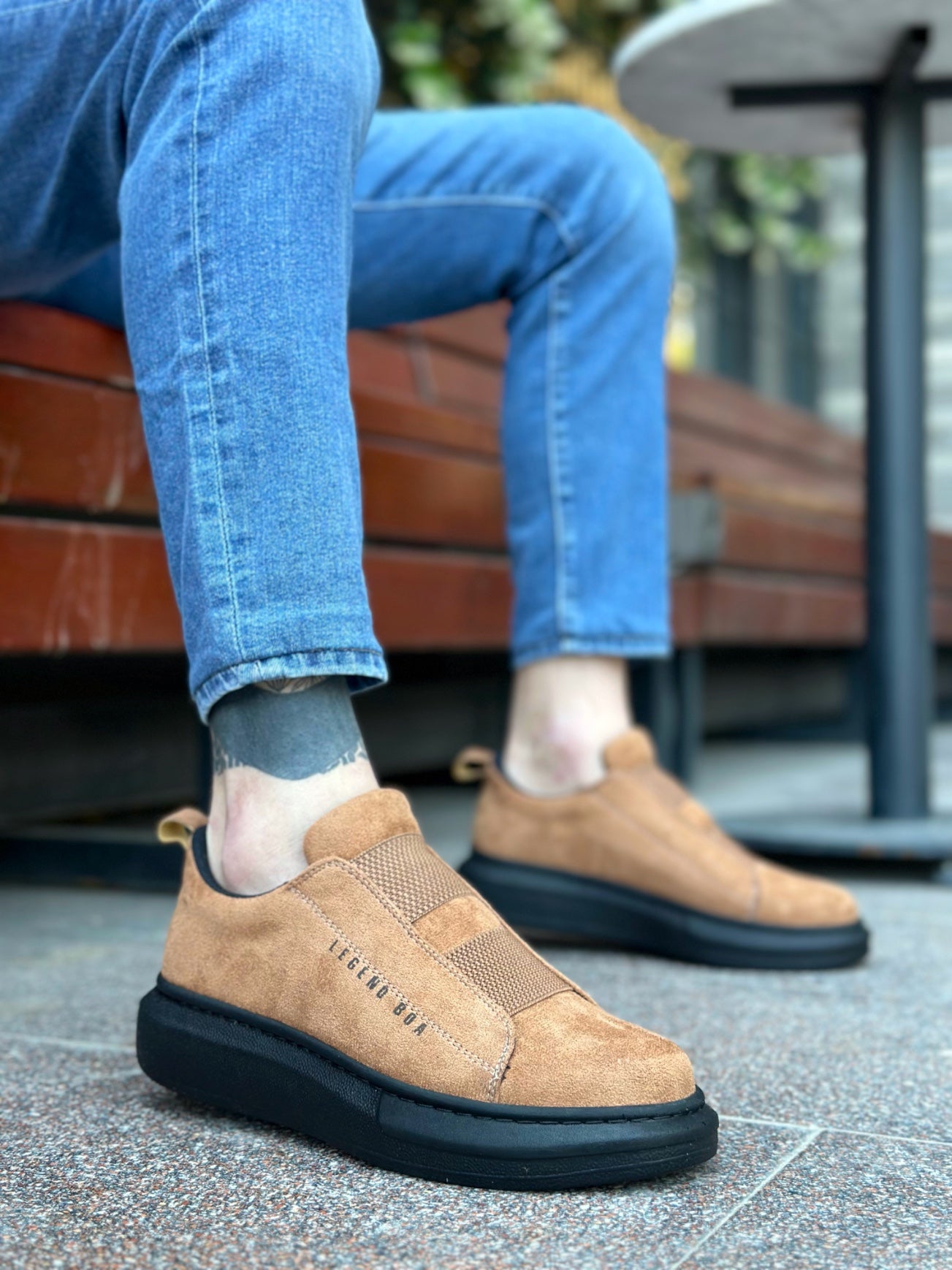 BA0307 BOA Thick Suede High Sole Double Strap Black Men's Shoes