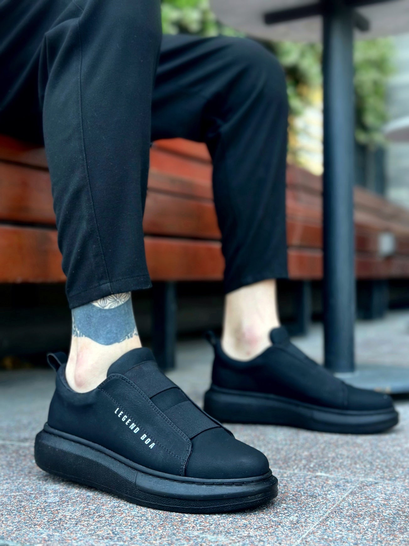 Men's Black Thick Platform Double Strap Sandals - BA0307 BOA