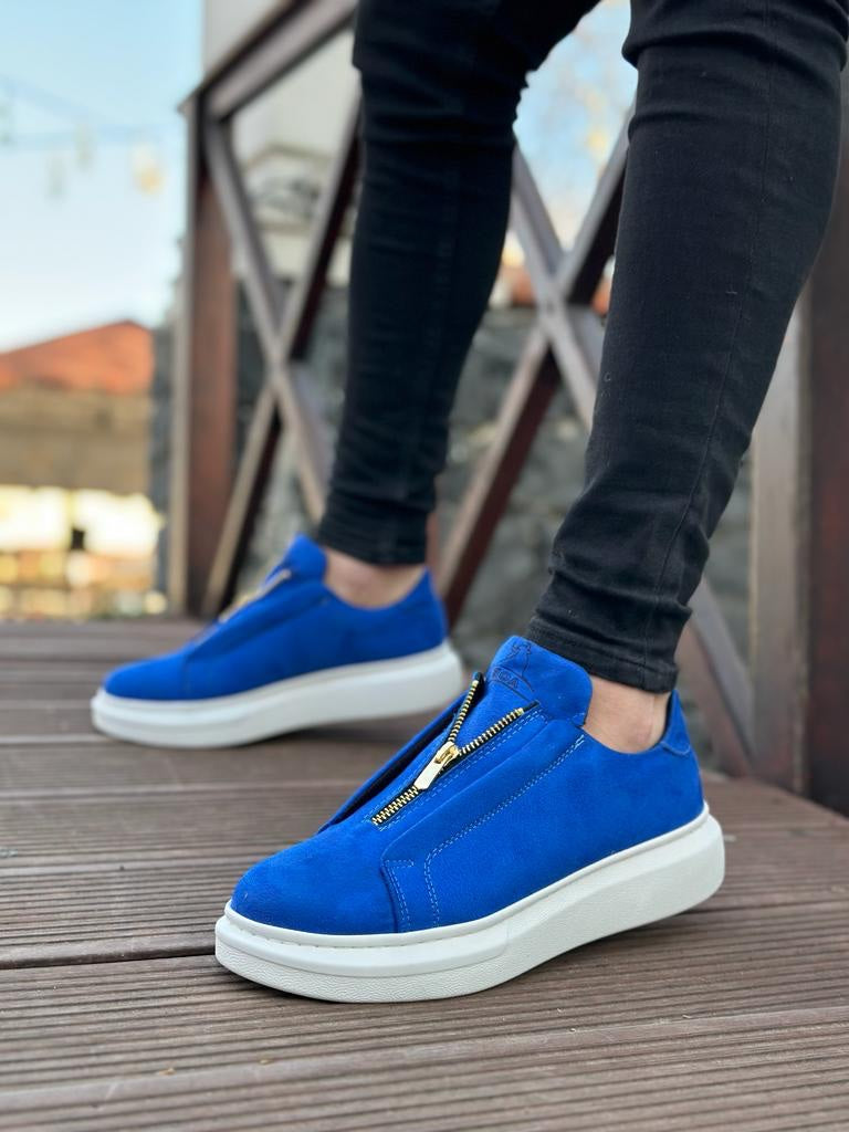 Blue Men's Suede High Top Boots with Zipper BA0310