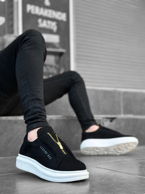 BOA Thick Suede High Top Zipper Black White Men's Shoes