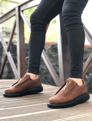 Thick High Sole Zipper Tan Black Men's Boots - BA0310