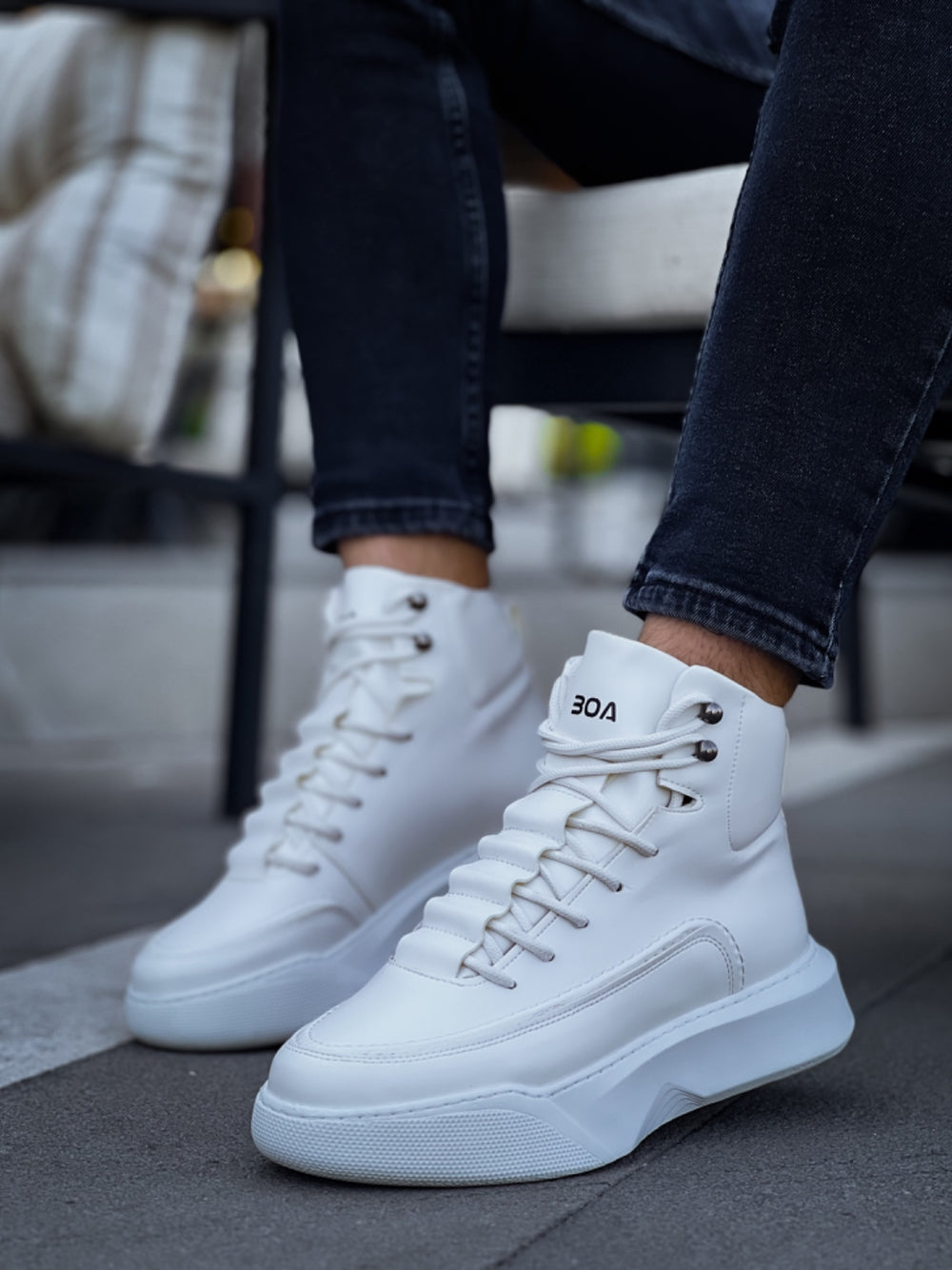 BA0321 Men's White High Top Sneaker with Hidden Laces