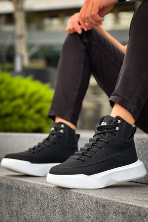 Hidden Lace-Up Men's High Top Black White Sneakers