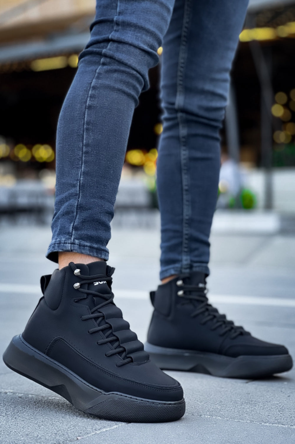 BA0321 Men's High Top Black Sneaker with Hidden Laces