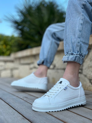 Thick Sole High Top White Lace-Up Men's Sneakers - BA0323