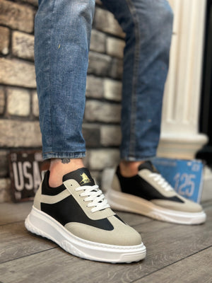 BA0327 Thick High Sole Gray Black Lace-Up Men's Sneakers