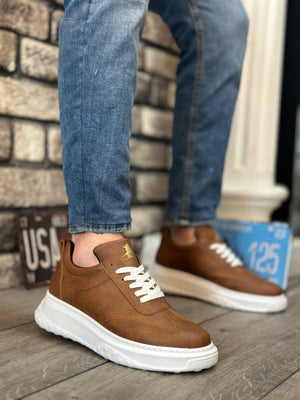 Thick White High Sole Lace-Up Men's Sneakers - BA0327 BOA