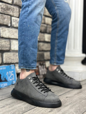 High Top Smoke Leather Lace-up Men's Sneakers