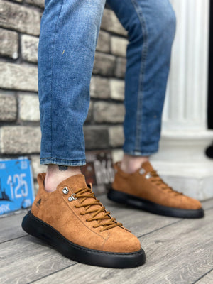 BA0331 Men's High Top Lace-Up Black Sole Suede Sneakers