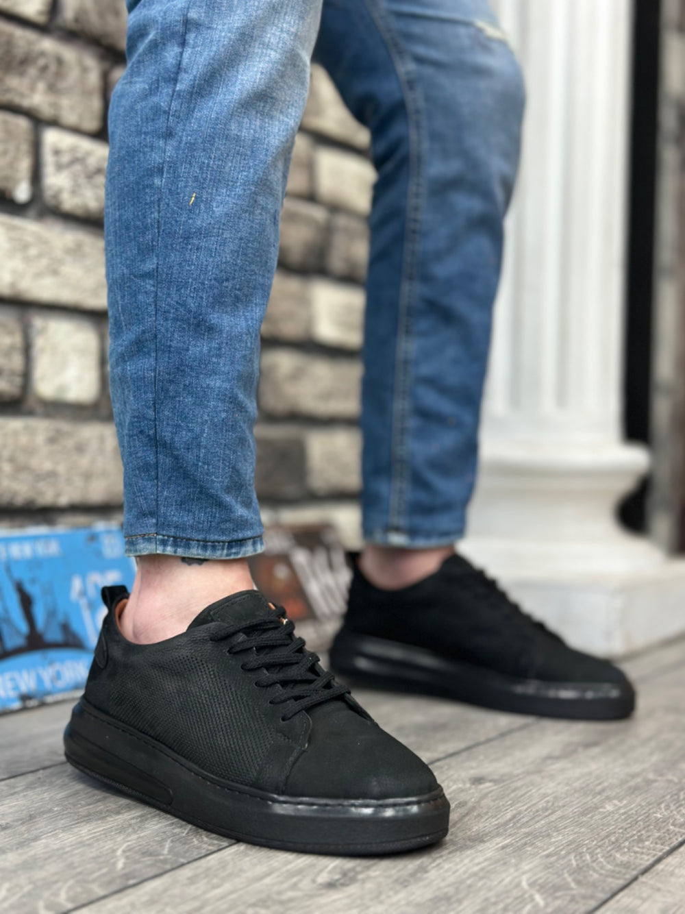 Genuine Black Nubuck Leather Lace-Up Casual Men's Shoes