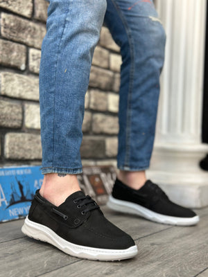 Classic Black Men's Casual Shoes - Genuine Nubuck Leather In and Out