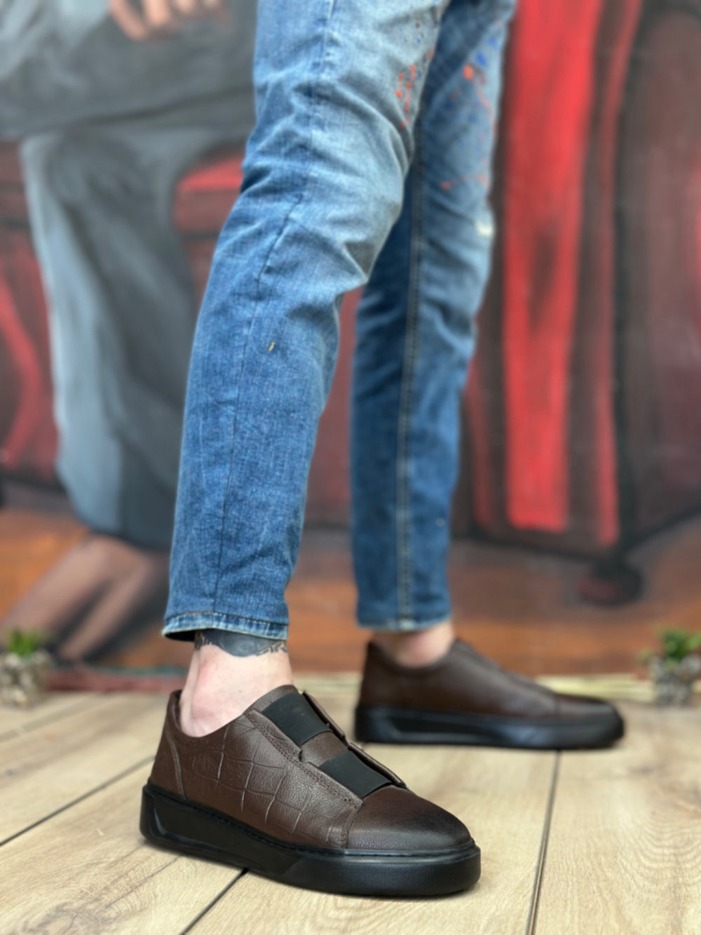 Brown Genuine Leather Double Strap Casual Men's Shoes