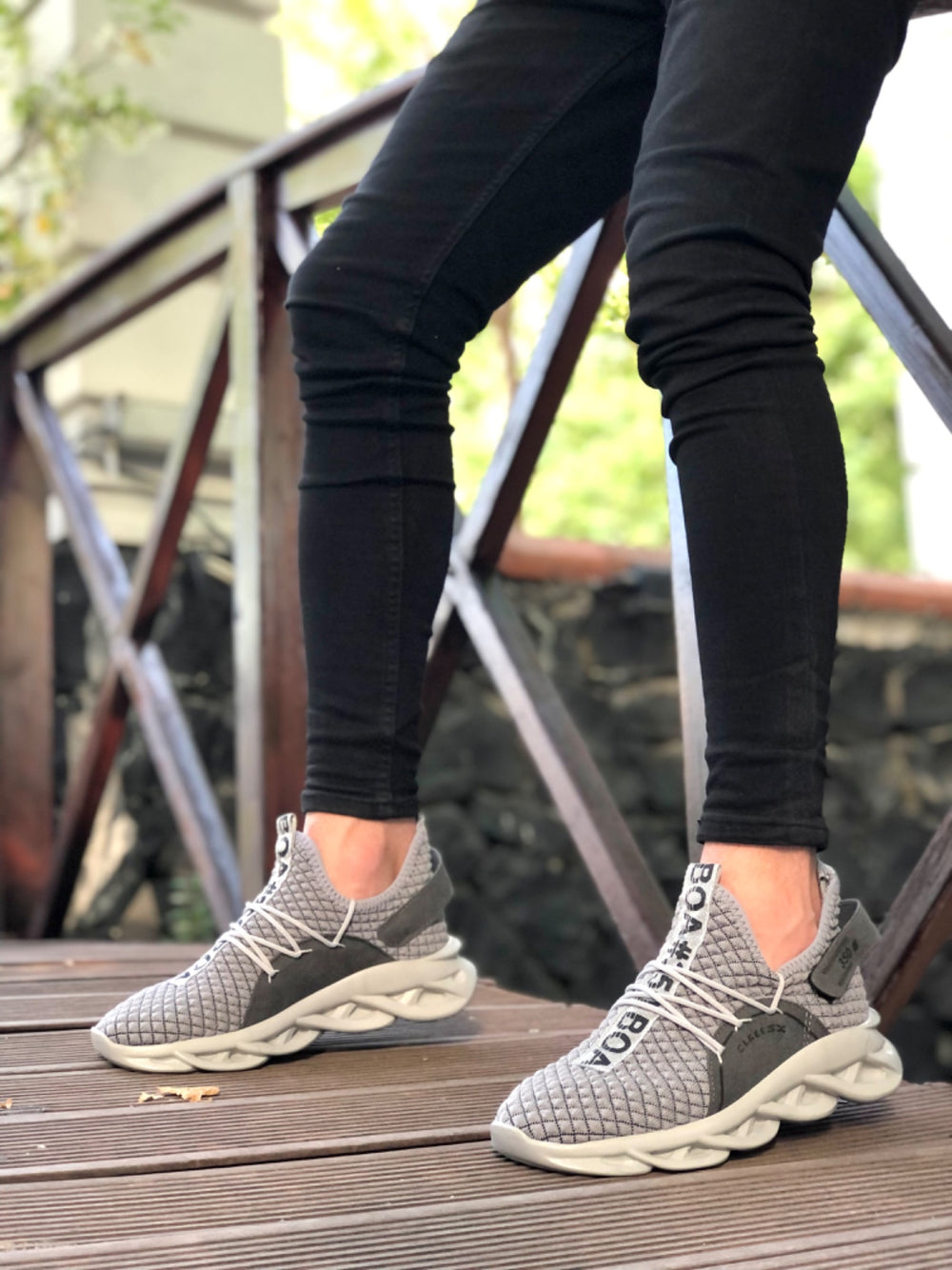 High Top Style Sneakers with Velcro Detail Grey Men's Athletic Shoes