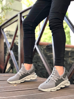 High Top Style Sneakers with Velcro Detail Grey Men's Athletic Shoes