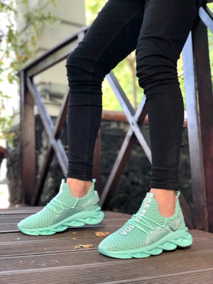 Mint Green Men's High-Top Sneakers with Velcro Detail BA0350