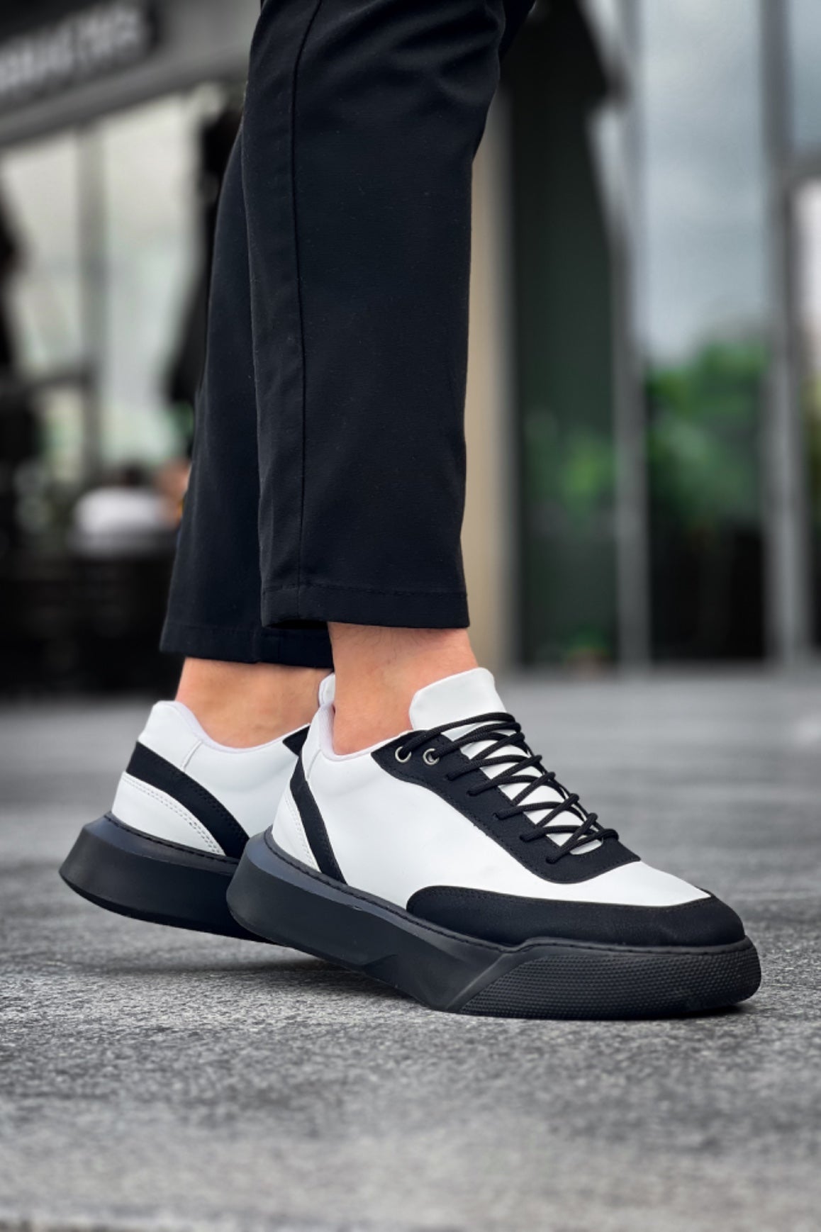 BA0354 Men's White Patched Black High Top Sneakers