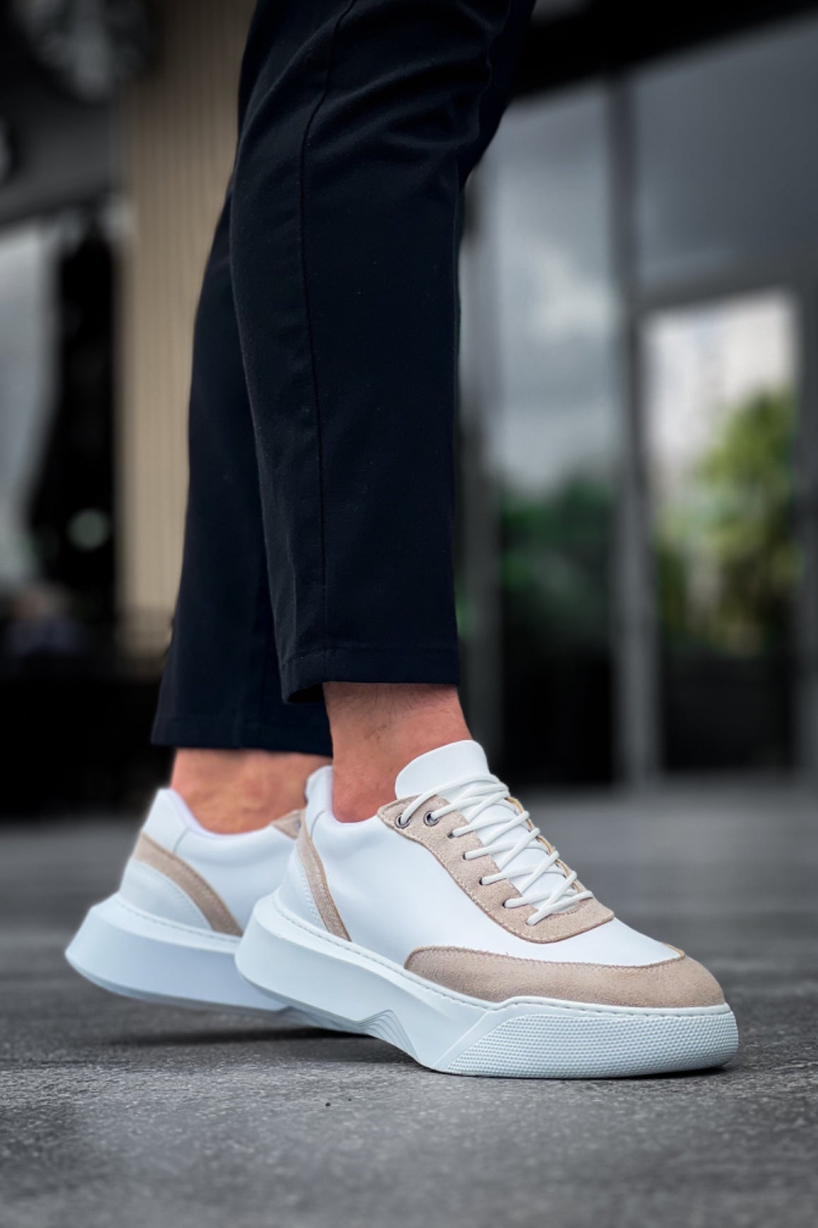 Daily Lace-Up Men's Cream White Chunky Platform Sneakers