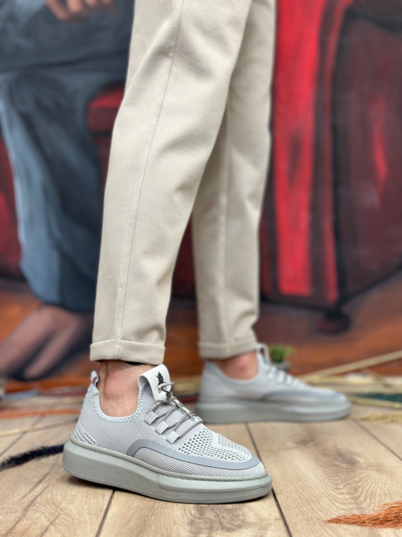 Special Knitted Style Gray Sports Shoes