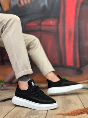 BA0375 Special Knitted Style Black Sport Shoes