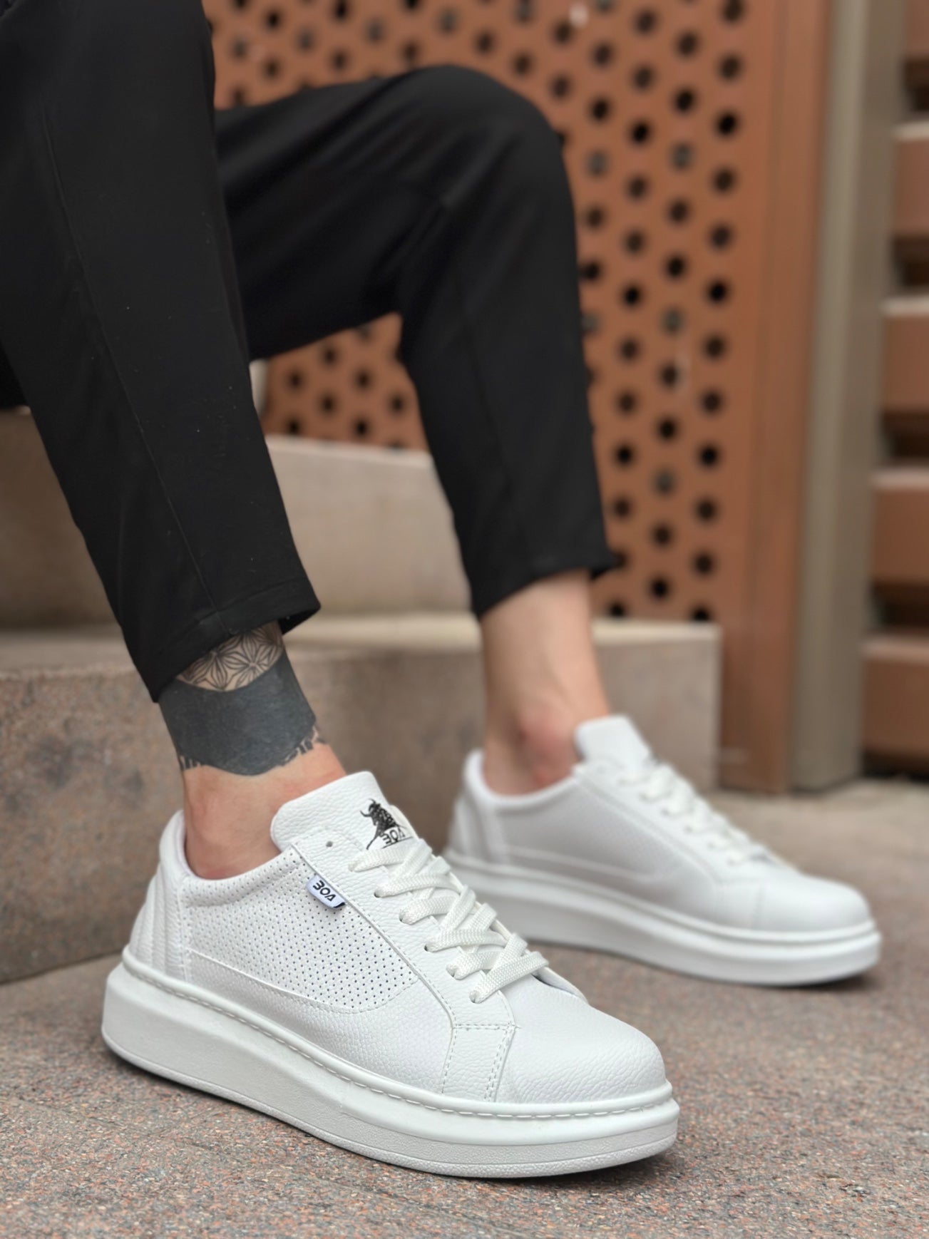 Men's White Lace-Up Chunky Platform Sport Shoes BA0423 BOA