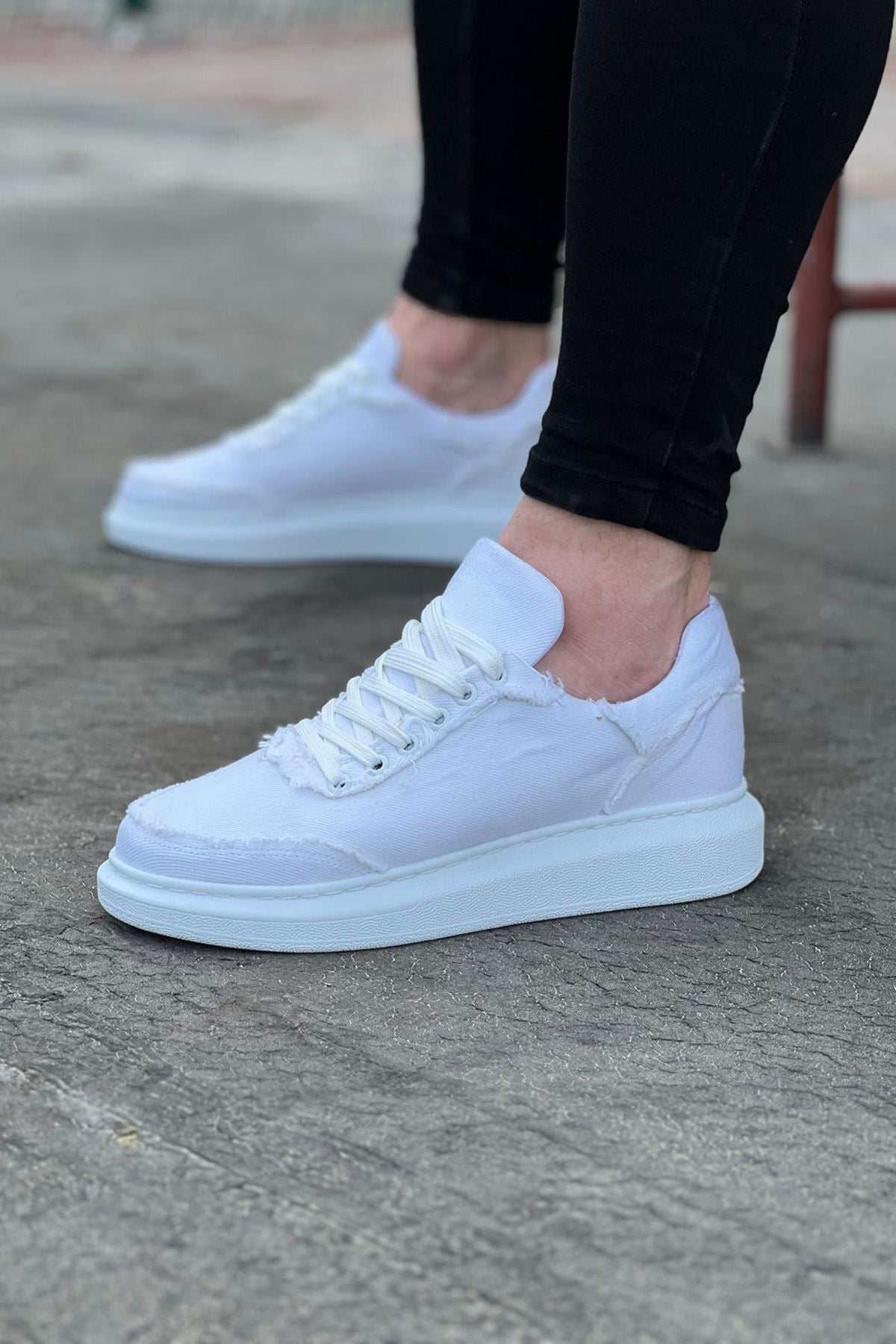 White Denim Fabric Men's Casual Shoes - Wagoon WG018