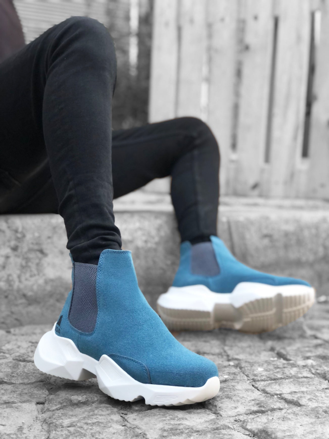 Comfortable Laceless High-Top Blue Men's Sport Ankle Boot