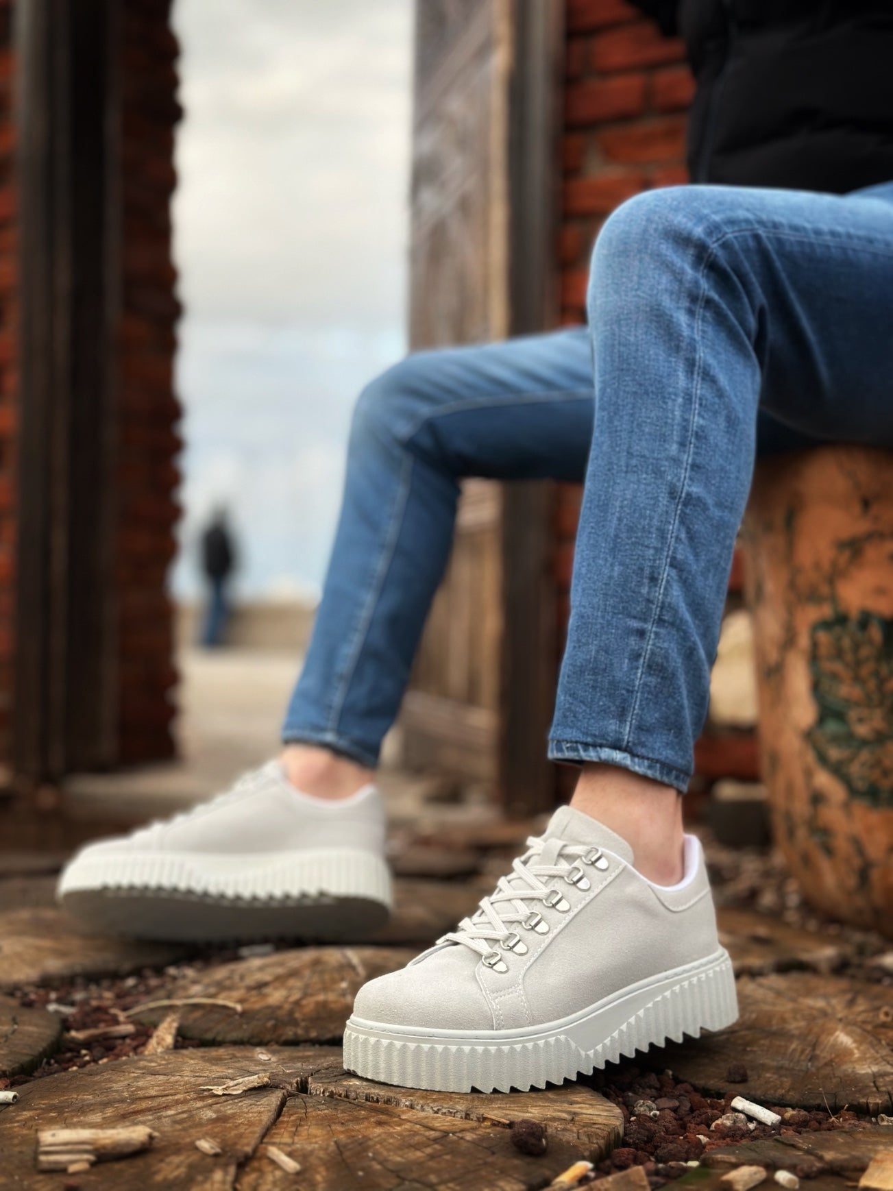 Gray High Top Sneakers with Hook Laces - BA0505