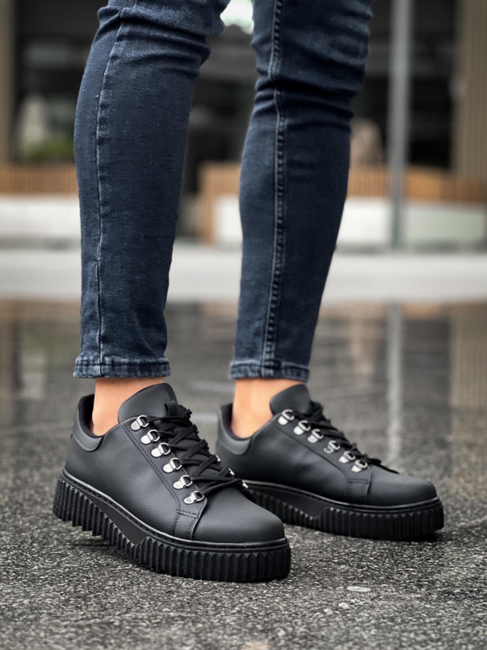 Black Sole Casual Shoes with Hook Laces - BA0505