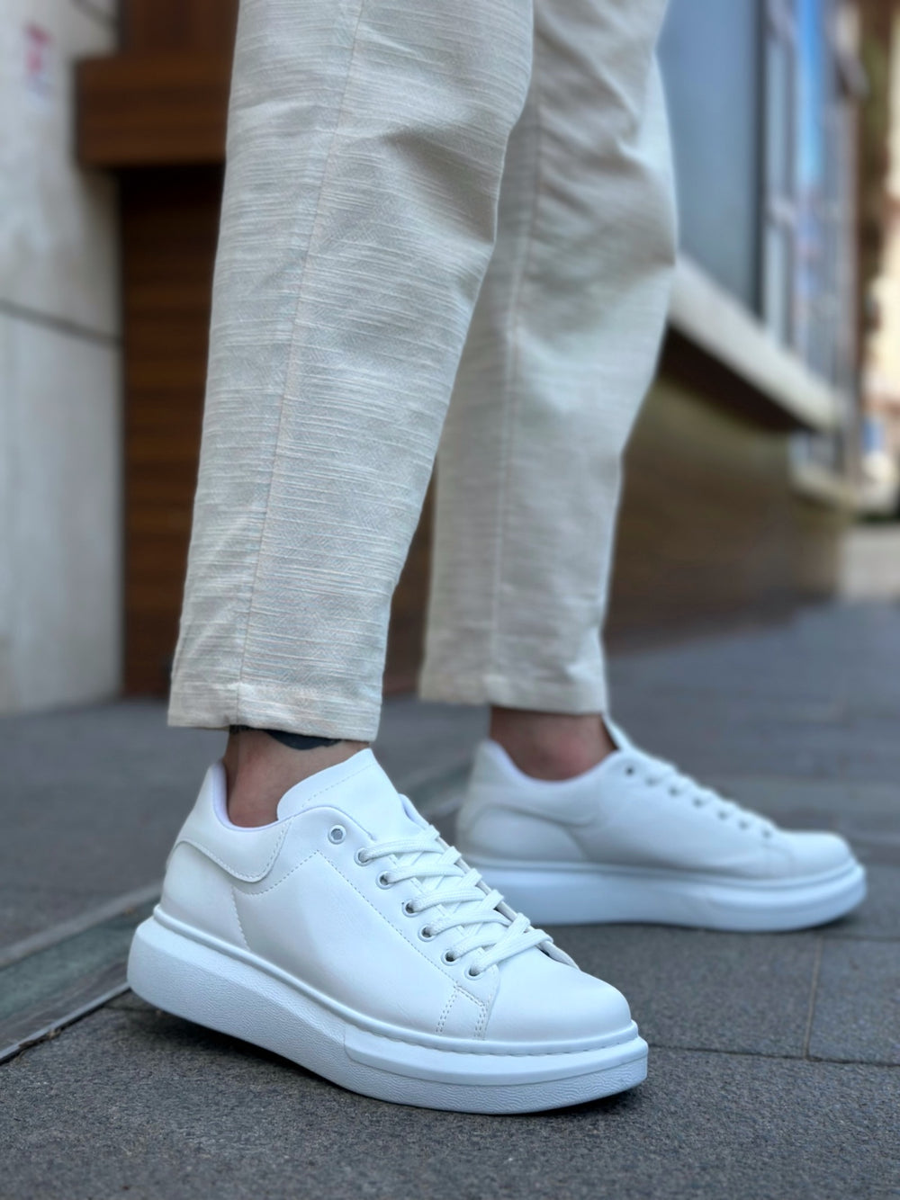 Men's White Lace-Up Chunky Platform Sneakers BA0547 BOA