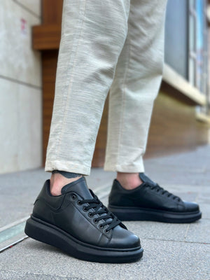 BA0547 BOA Thick High Sole Black Lace-Up Men's Sneakers