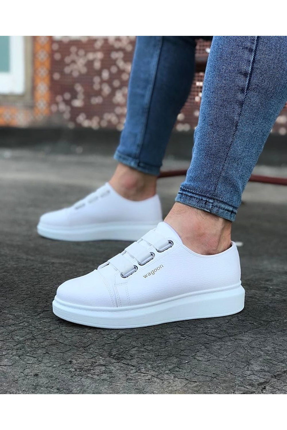White Thick Sole Casual Men's Shoes - Wagoon WG026