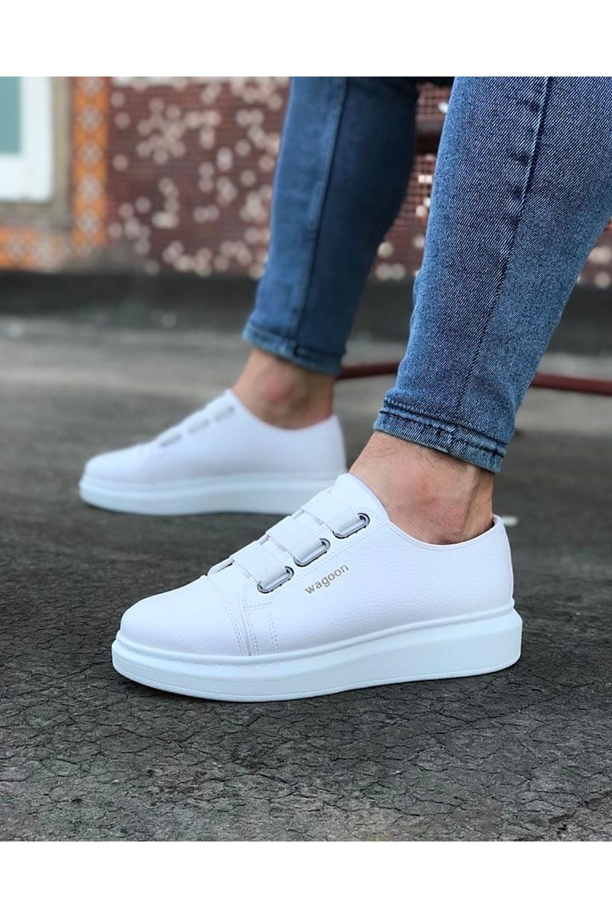 White Thick Sole Casual Men's Shoes - Wagoon WG026