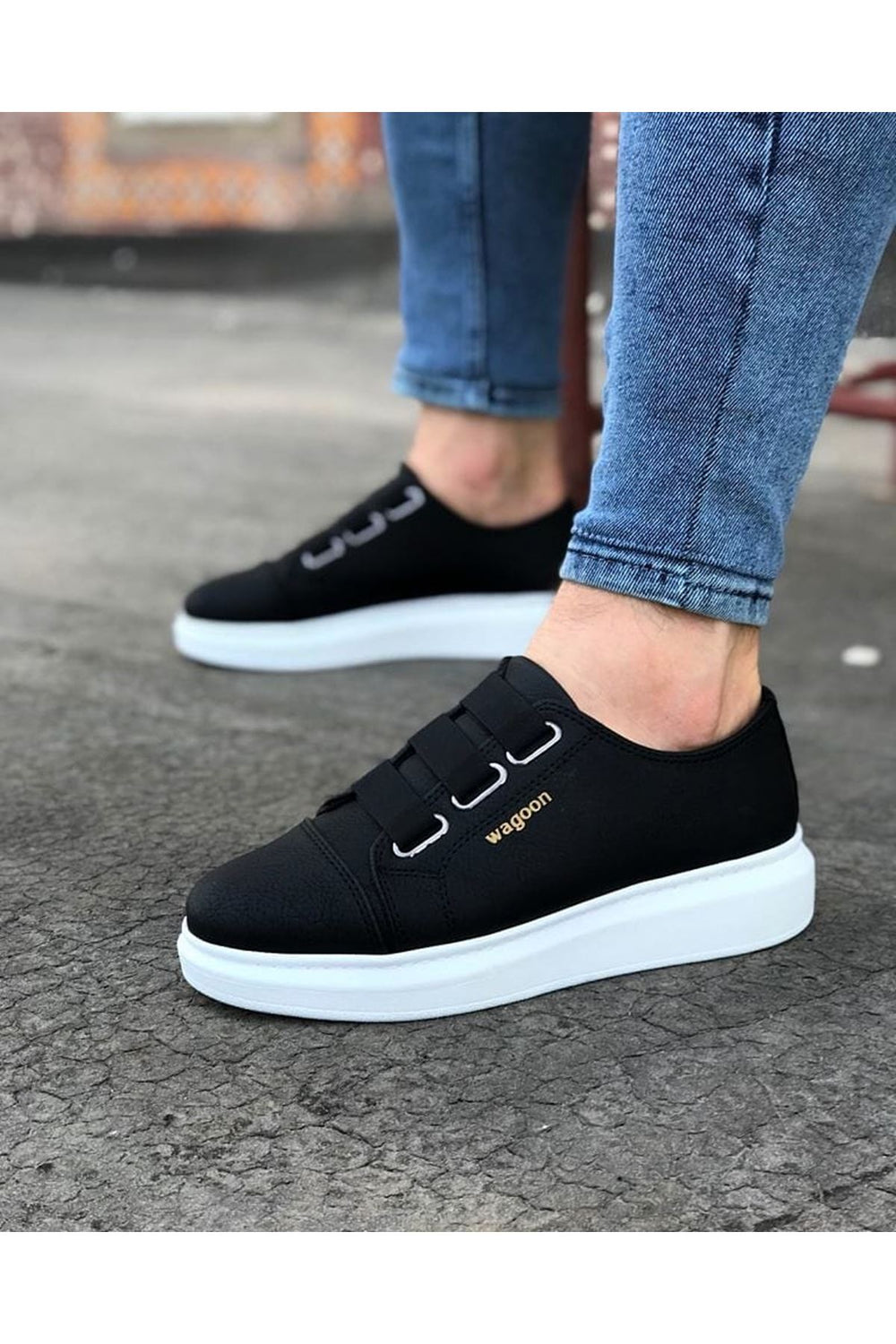 Black Thick Sole Casual Men's Shoes - Wagoon WG026