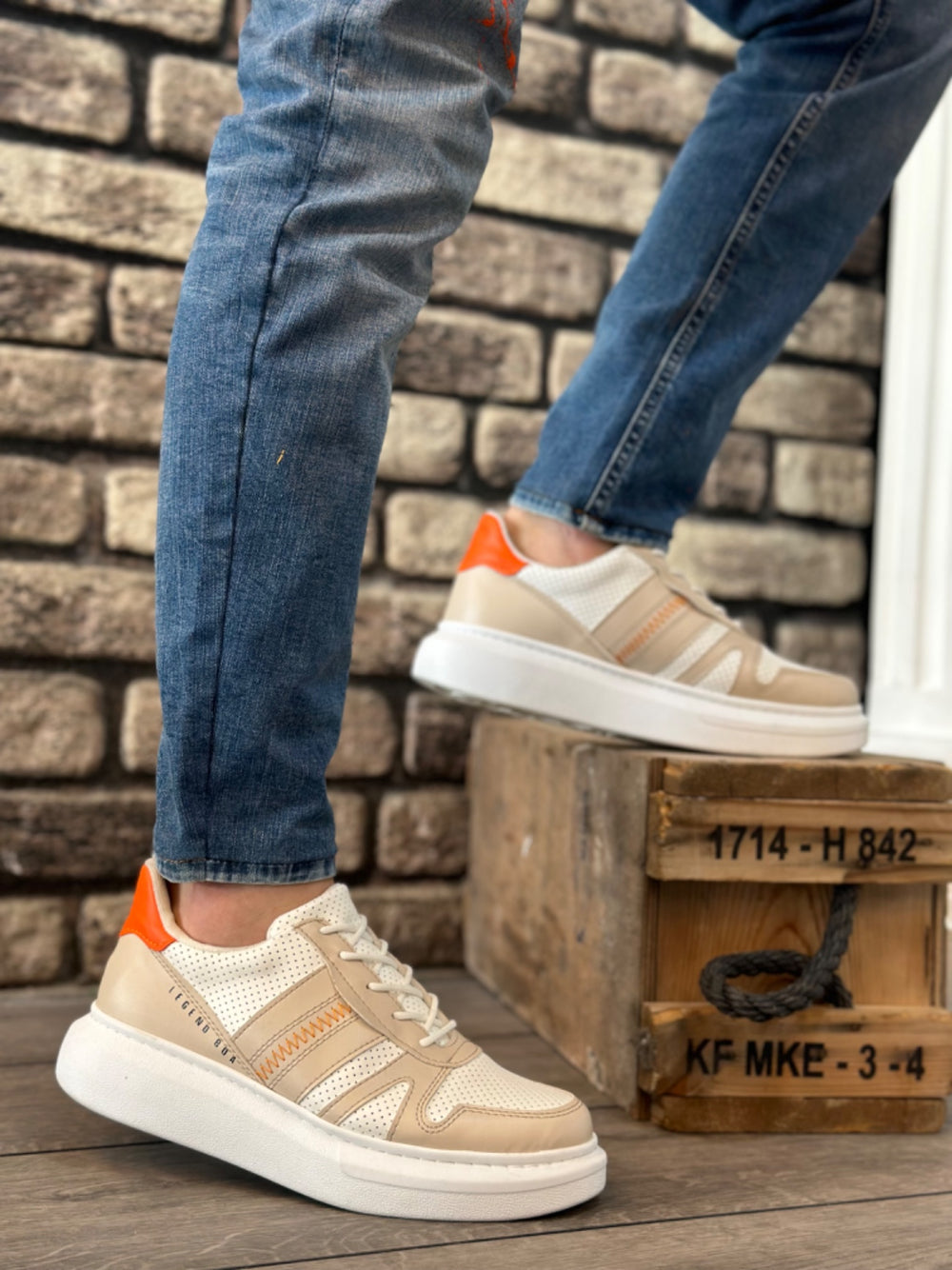 BOA Thick Sole White Sneakers with White Laces for Men