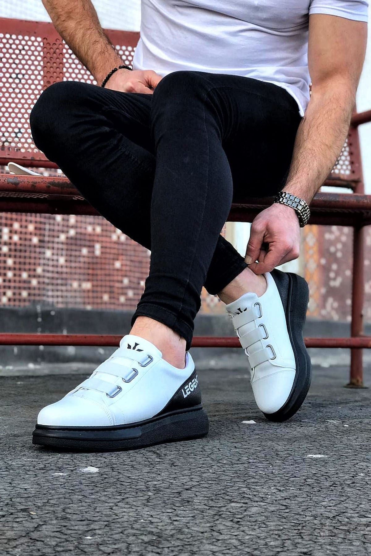 Wagoon WG029 3 Band Legend White Coal Thick Sole Men's Casual Shoes