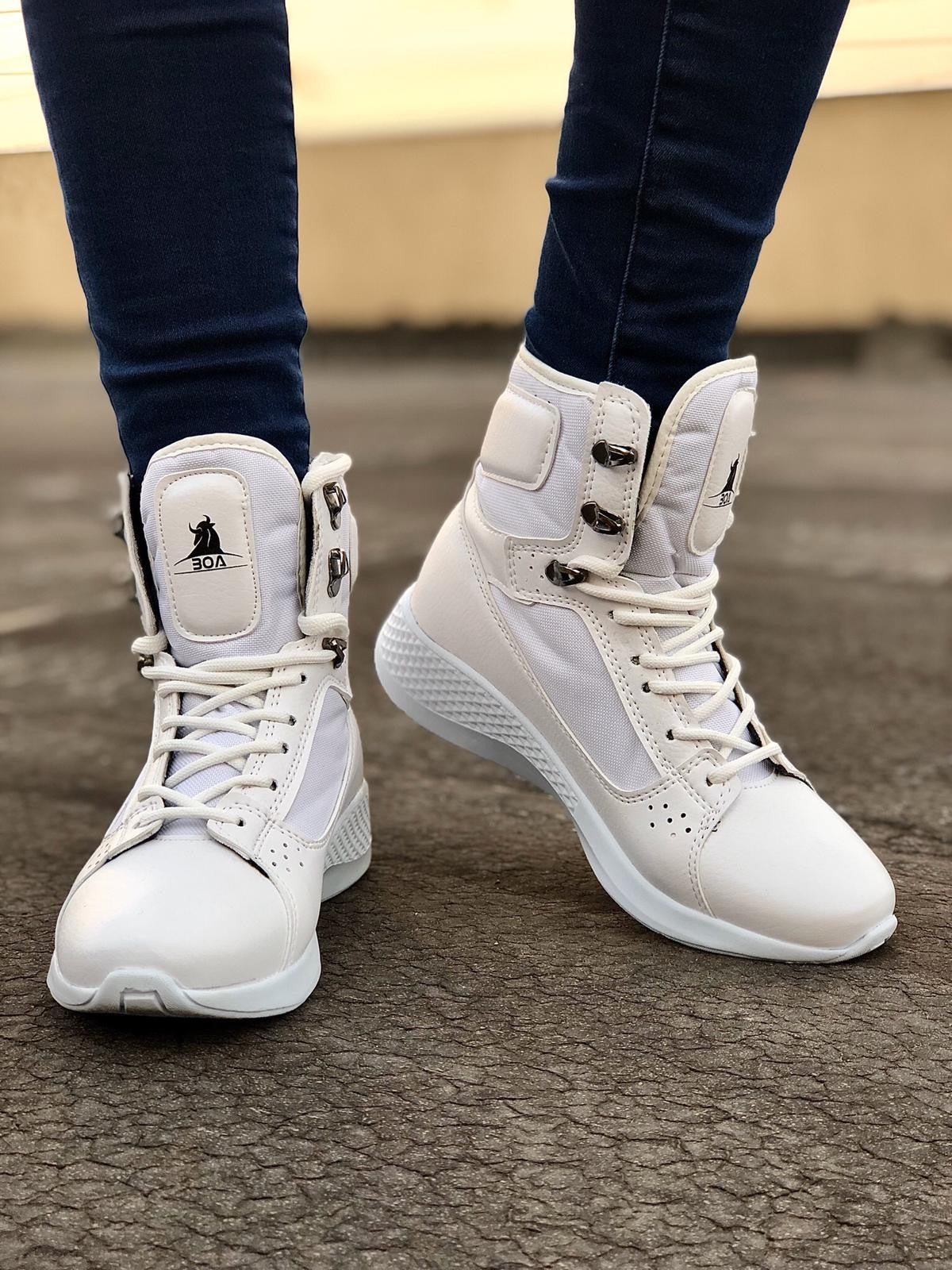 White Lace-Up Boxing Sneaker Unisex Sports Boot