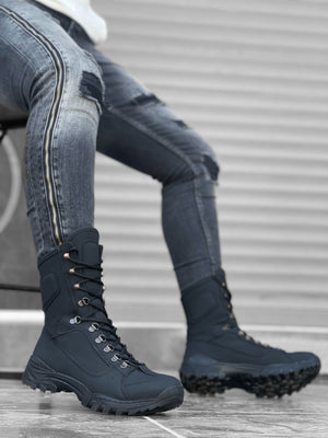 Lace-Up Black Nubuck Military Ankle Boots