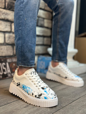 Blue Patterned High Top Men's Sports Shoes BA0801 BOA