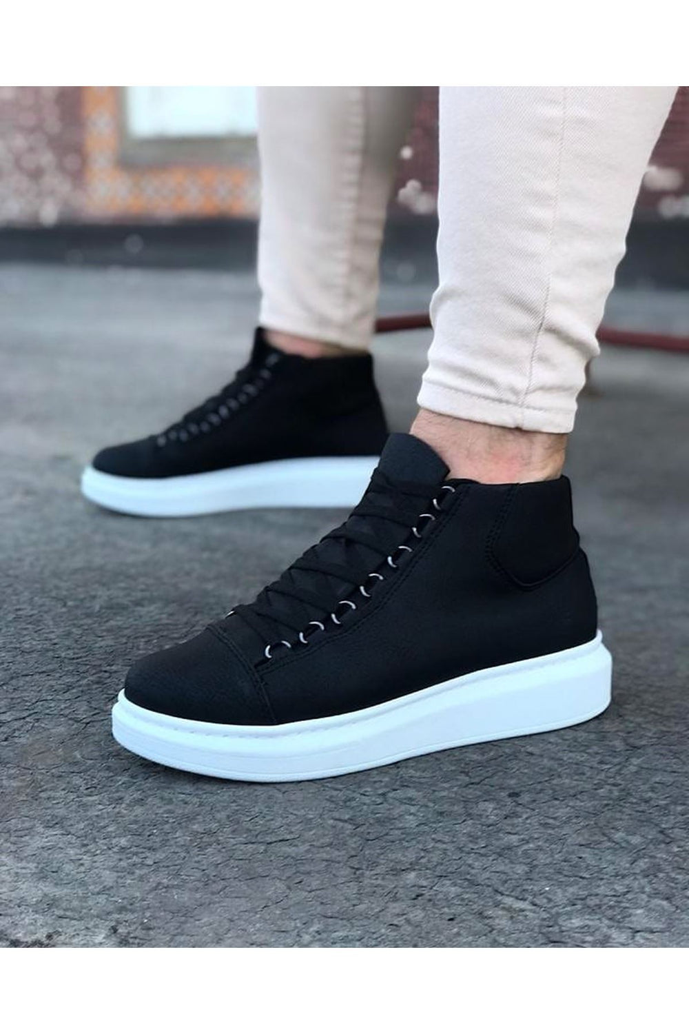 Black Lace-up Sneakers Ankle Boots WG032