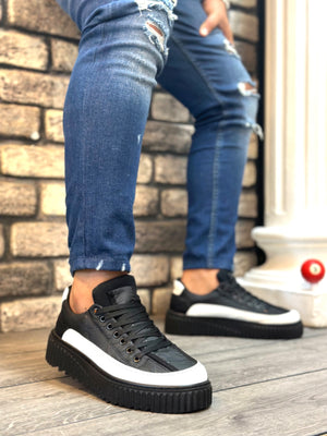 Black Parachute Fabric White Leather Detail Men's High Top Sneakers