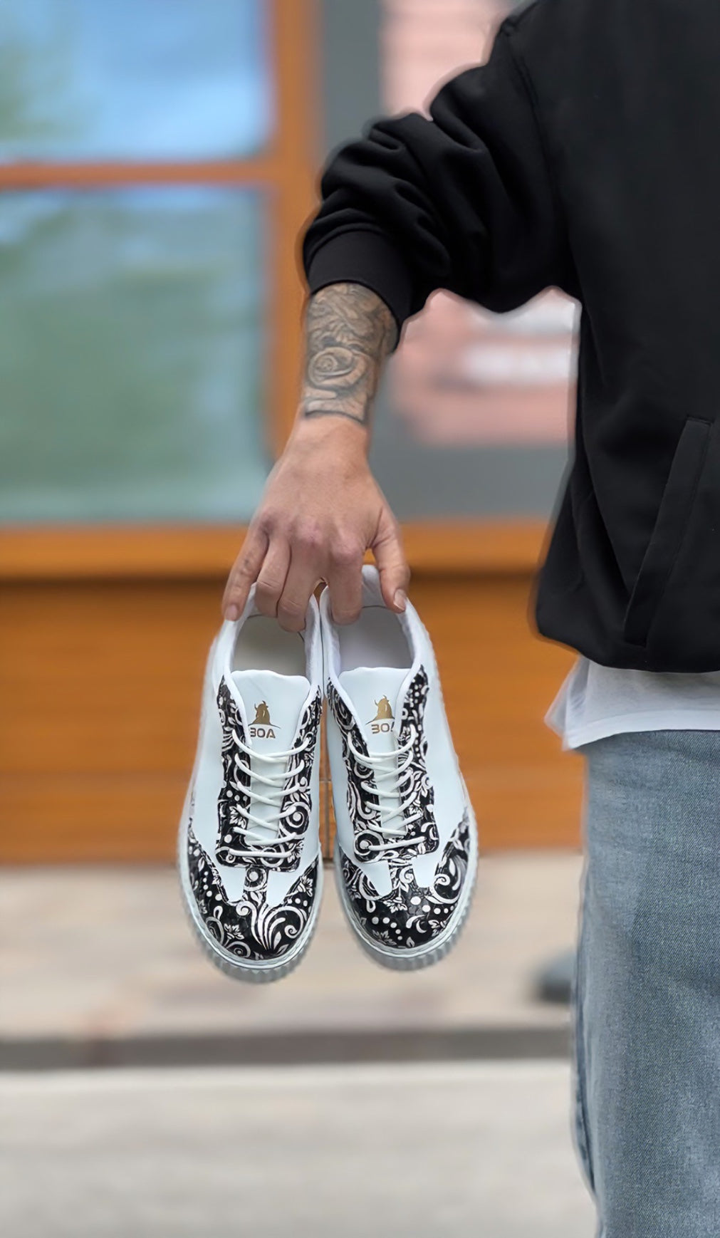 Men's White High Top Casual Shoes with Gothic Pattern