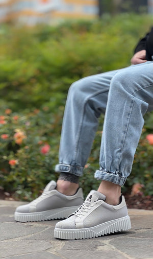 Gray High Top Knit Sneakers with Gray Sole for Men
