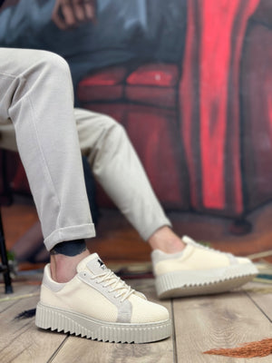 Cream Men's High-Top Knit Sneakers BA0803 BOA