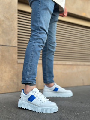 White Base Blue Detailed Lace-Up Men's Sneakers
