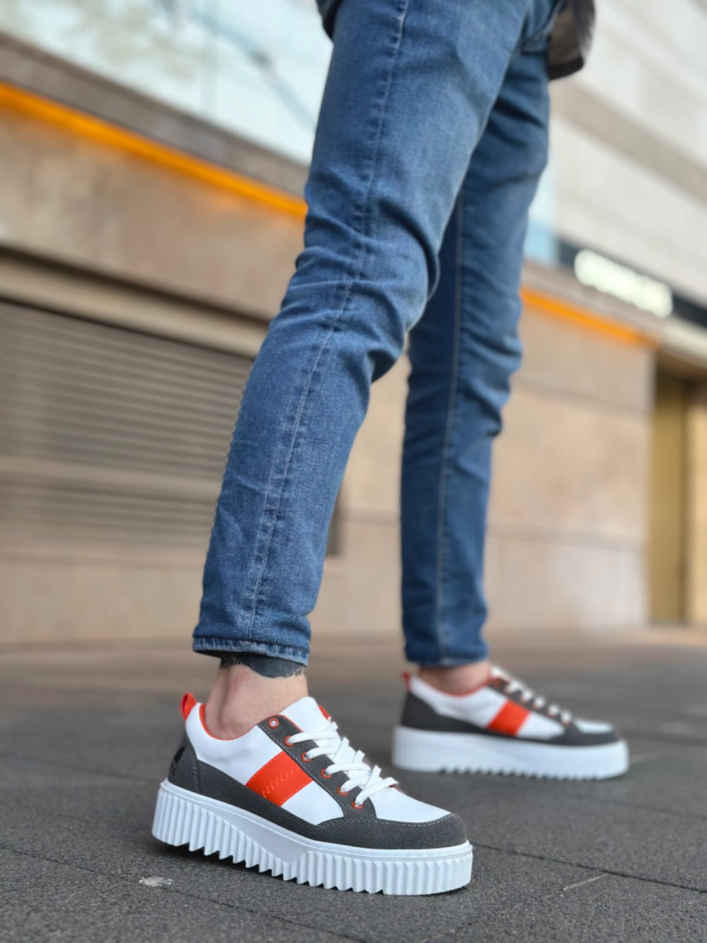 BOA High White Sole Orange Detail Lace-Up Men's Shoes