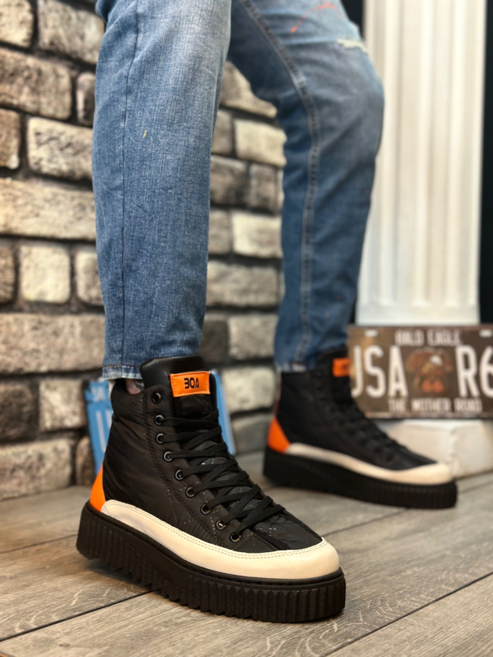 Orange Detailed Half-Ankle Sport Boot with High Black Sole